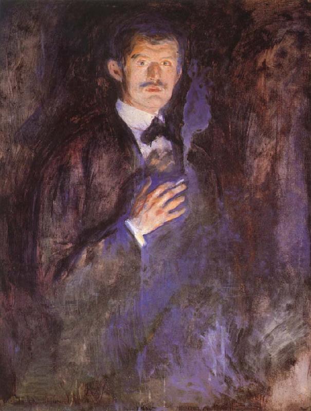 Edvard Munch Holding a cigarette of Self-Portrait oil painting picture